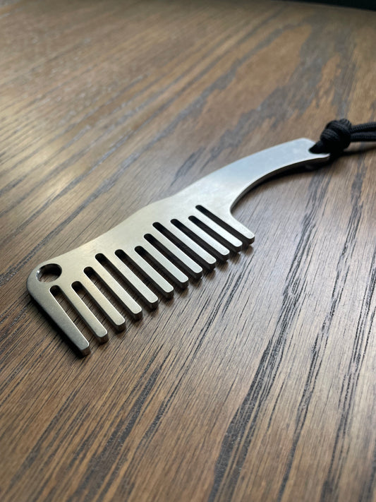 Mini EDC Beard Comb with Handle and Paracord Lanyard