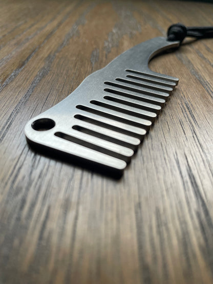 Mini EDC Beard Comb with Handle and Paracord Lanyard