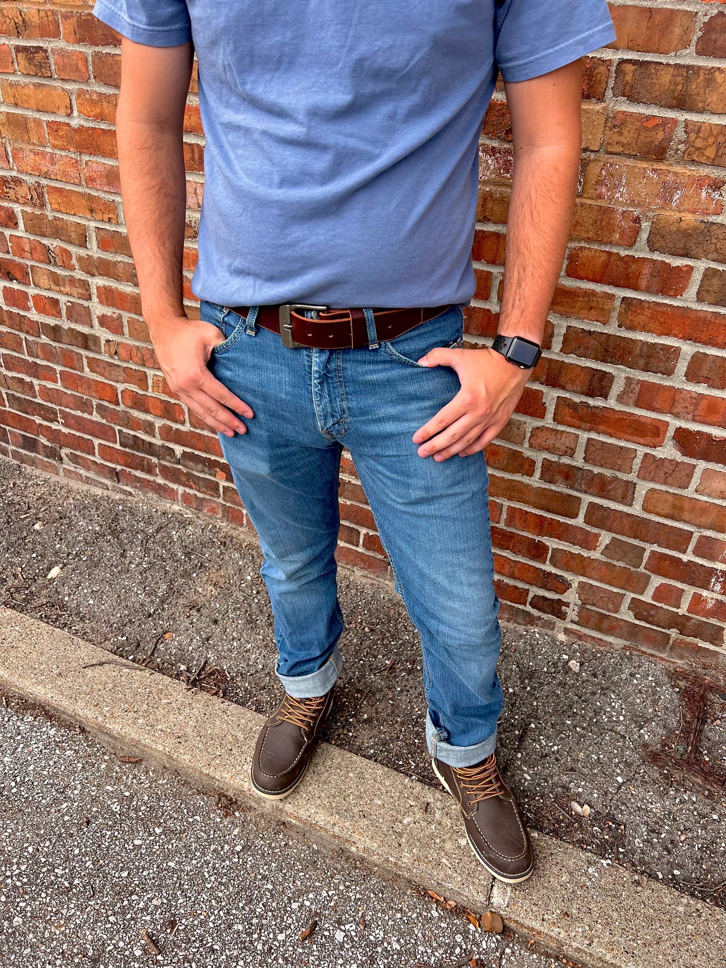 Trailblazer leather belt with vintage silver hardware. 

Simple. Rugged. Dependable.
